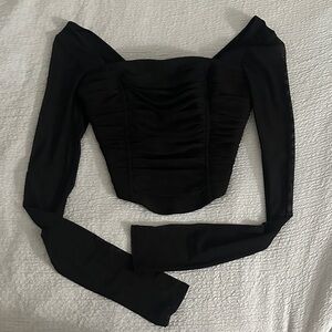 Abercrombie & Fitch Black Ruched Mesh Long Sleeve Blouse